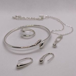 New Silver 925 Modern WaterDrop Jewelry Set Ring Pendant Necklace Bracelet